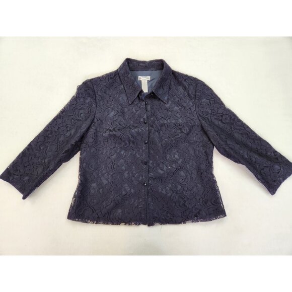 Address Maggy Blazer Jacket Women 10 Navy Lace 3/4 Sleeve Button up Lined Floral - Picture 1 of 9